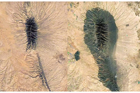 ◎ 羅山林線對比圖(左為二00三年,右為二0二五年)。(紅寺堡區供圖)