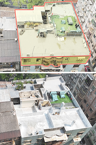 ◎ 天台屋清拆前後對比(上圖框線部份為清拆範圍)